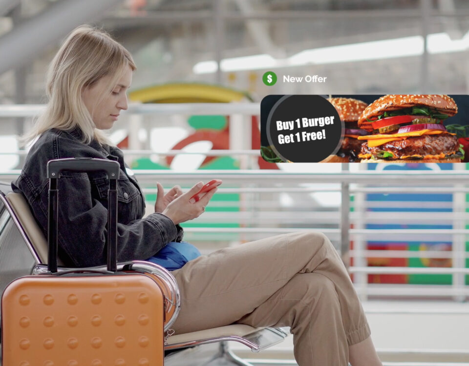 A woman using indoor mapping for airports on her mobile device